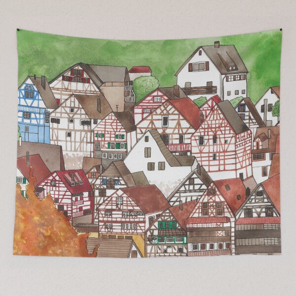 Item preview, Schiltach, German Village Watercolor and Ink designed and sold by jenbucheli.