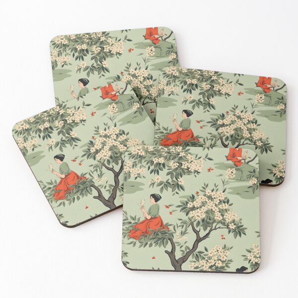 Item preview, Red Apples, Green Leaves, Books and Mirrors—Under the Apple Autumn Tree, Fall Design, apple orchard wallpaper designed and sold by ignasirus.