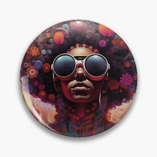 Item preview, Things Are Looking Up, Psychedelic black african woman in goggles listening to music with flowers in her hair and on her clothes designed and sold by jeanfmarc.