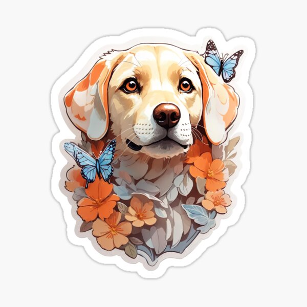 Item preview, Enchanting Labrador retriever Love: Whimsical Dog, Butterflies & Blooms Sticker, Vintage T-Shirt Design, Wall art, Watercolor Art designed and sold by OmniGraphics.