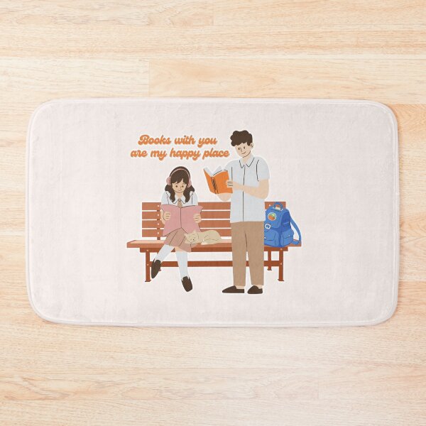 Item preview, Books with You are my Happy Place | Cute Girl and Boy Reading with a Cat designed and sold by Kimochi-Shop.
