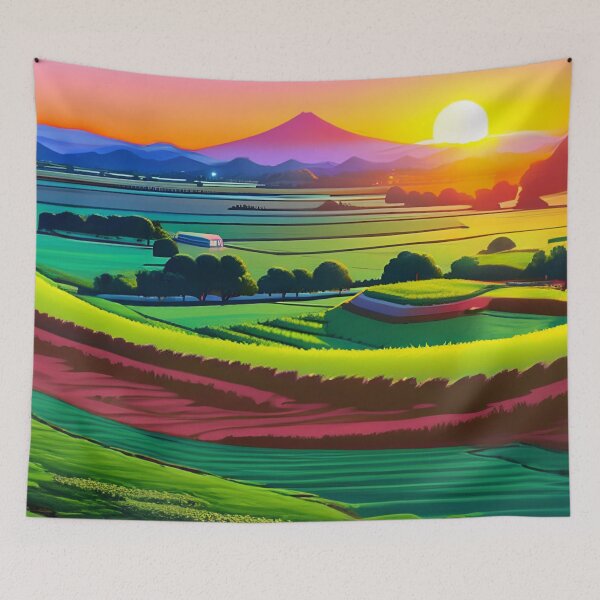 Item preview, Japan Countryside Fields and Flowers Sunset Fantasy designed and sold by diamondmilk.