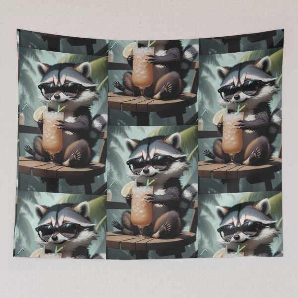 Item preview, A cute and cool raccoon having a drink designed and sold by Pelzi100.