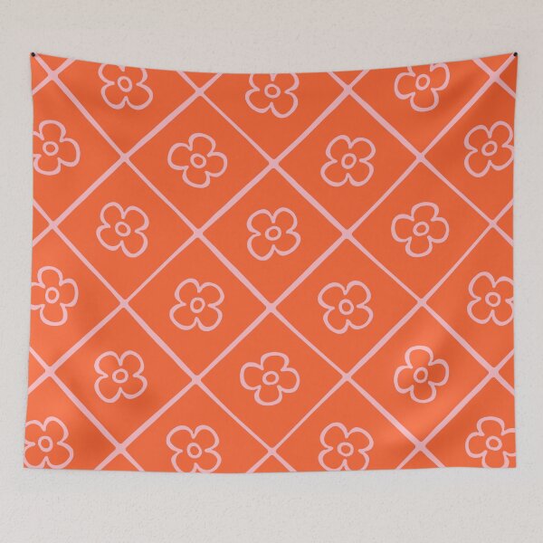 Item preview, Orange and Pink Grid and Flower Pattern designed and sold by tonymagnerart.
