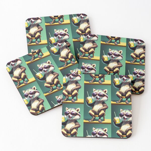 Item preview, A cute and cool raccoon having a drink designed and sold by Pelzi100.