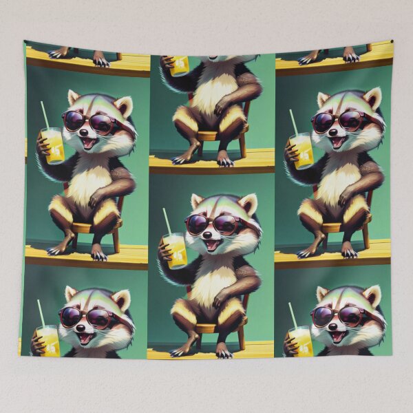 Item preview, A cute and cool raccoon having a drink designed and sold by Pelzi100.