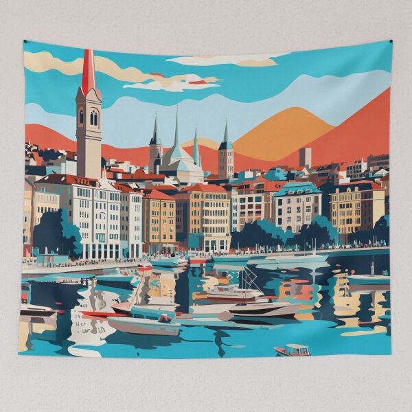 Item preview, A Pop Art Travel Print of Geneva - Switzerland designed and sold by StudioRedKoala.