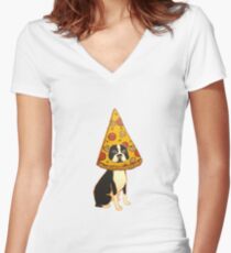 Boston Terrier Pizza Dog Women's Fitted V-Neck T-Shirt