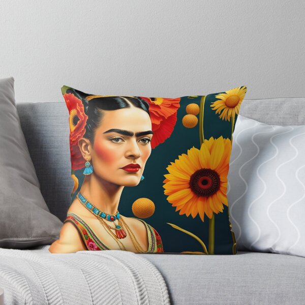 Frida Kahlo with Flowers Throw Pillow