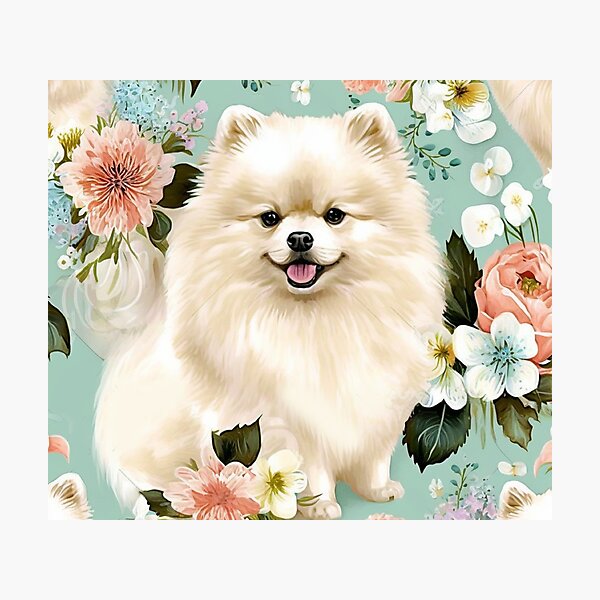 Item preview, White Pomeranian Dog |Floral Pomeranian | Pomeranian Puppy| Cute Pomeranian designed and sold by PawsandPages.