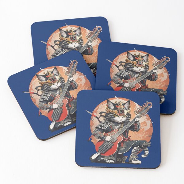 Item preview, Cat Samurai Warrior Playing Guitar T Shirt Merch designed and sold by PRINTS2HOT.