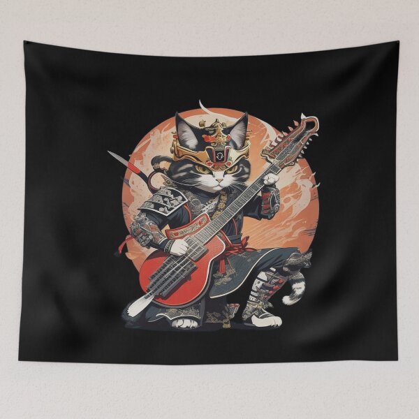 Item preview, Cat Samurai Warrior Playing Guitar T Shirt Merch designed and sold by PRINTS2HOT.
