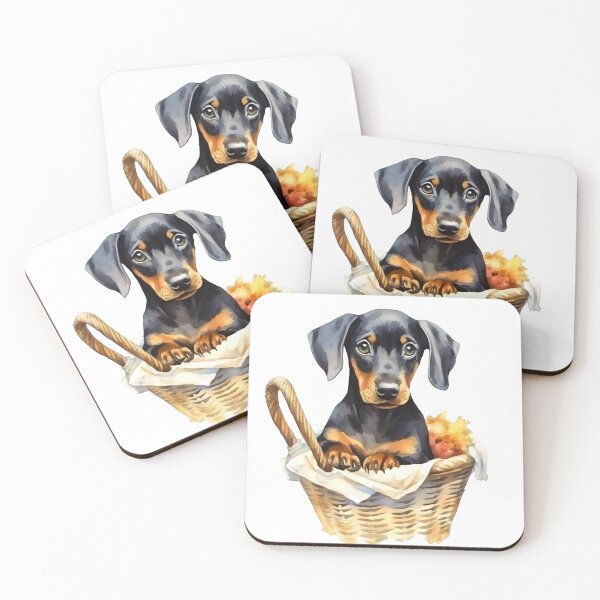 Artikelvorschau, Dobermann-Welpe im Korb | Dobermann Pinscher | Dobermann-Welpe entworfen und verkauft von PawsandPages.