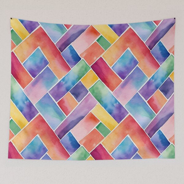Item preview, Colorful Watercolor Tile and Brick Layer Pattern designed and sold by ColorfulVanilla.