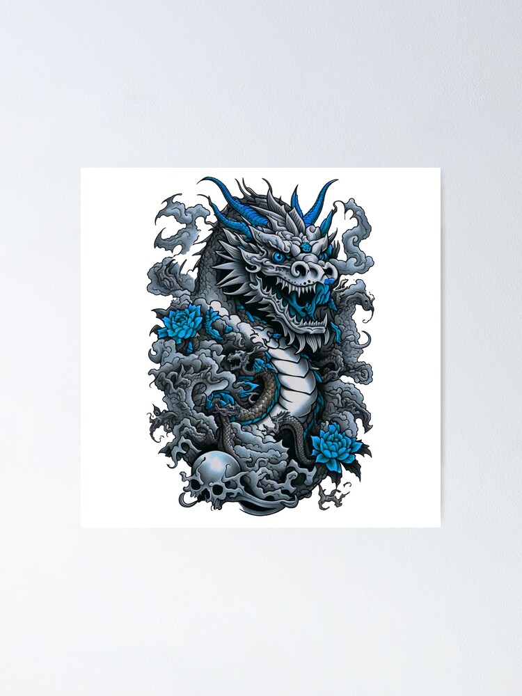 Traditional Ancient Legendary Chinese Blue Dragon Tattoo
