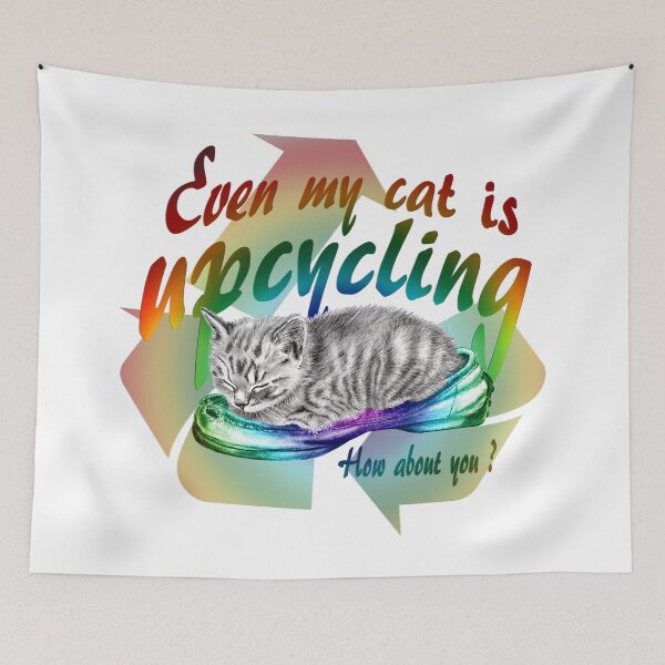 Item preview, Sleeping kitten in old shoe - graphite version, Upcycling text in English colorized rainbow 1 designed and sold by SylvieG18.