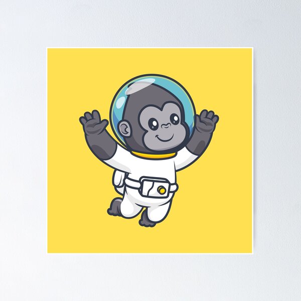 Item preview, Galactic Gorilla: Cute Gorilla Astronaut Floating in Space - Cartoon Vector Illustration designed and sold by hjian8219.