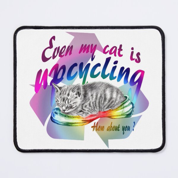 Item preview, Sleeping kitten in old shoe - graphite version, Upcycling text in English colorized rainbow 2 designed and sold by SylvieG18.