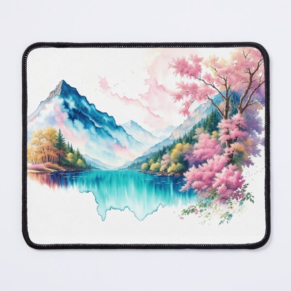 Item preview, Watercolor landscape with mountains, forest and river in front designed and sold by myersdiffusion.