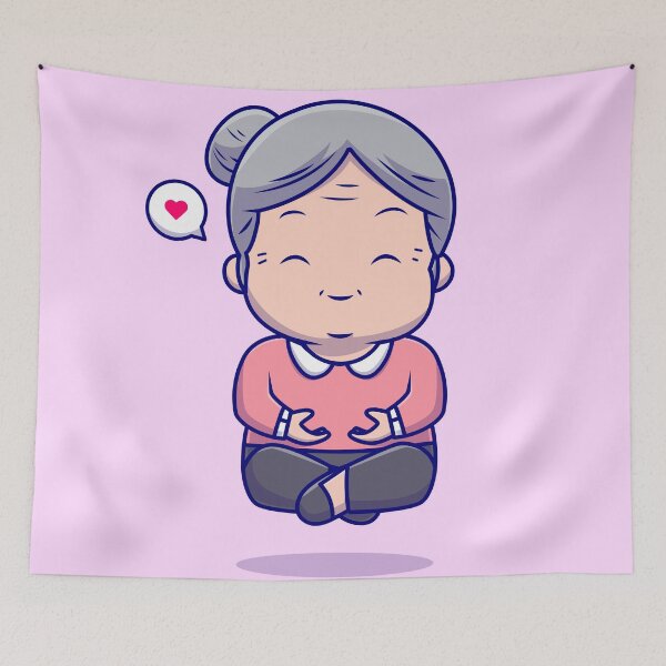 Item preview, Serene Grandmother: Cute Grandmother Meditation Yoga - Cartoon Vector Illustration designed and sold by hjian8219.