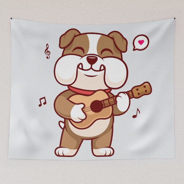 Item preview, Groovy Bulldog: Cute Bulldog Playing Guitar - Cartoon Vector Illustration designed and sold by hjian8219.