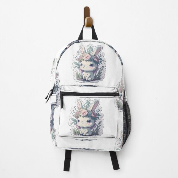 Artikelvorschau, Chibi-Baby, weißes und graues schlafendes Kaninchen mit Blumenkrone, Vintage-süßes Häschen, Flora, Aquarellfauna entworfen und verkauft von Print&Perfection  ⭐⭐⭐⭐⭐.