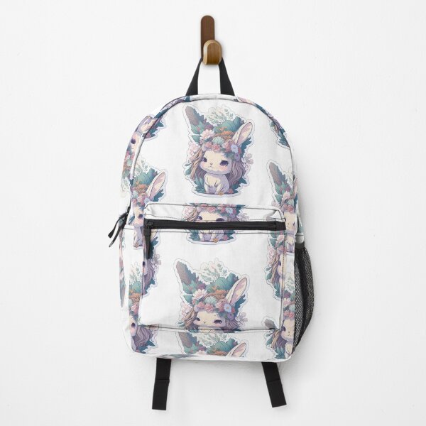 Artikelvorschau, Chibi-Baby, weißes und graues schlafendes Kaninchen mit Blumenkrone, Vintage-süßes Häschen, Flora, Aquarellfauna entworfen und verkauft von Print&Perfection  ⭐⭐⭐⭐⭐.
