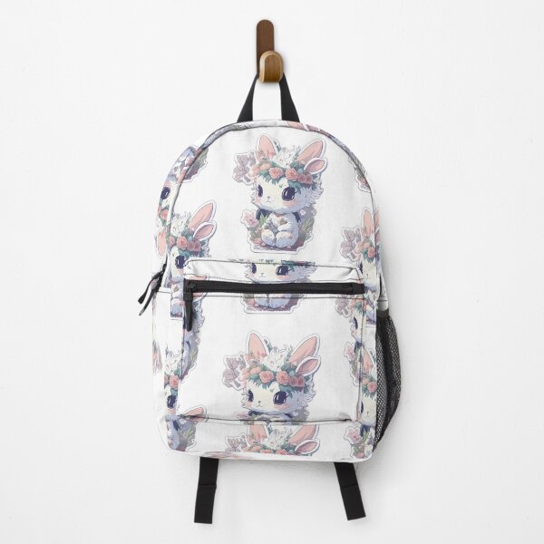 Artikelvorschau, Chibi-Baby, weißes und graues schlafendes Kaninchen mit Blumenkrone, Vintage-süßes Häschen, Flora, Aquarellfauna entworfen und verkauft von Print&Perfection  ⭐⭐⭐⭐⭐.