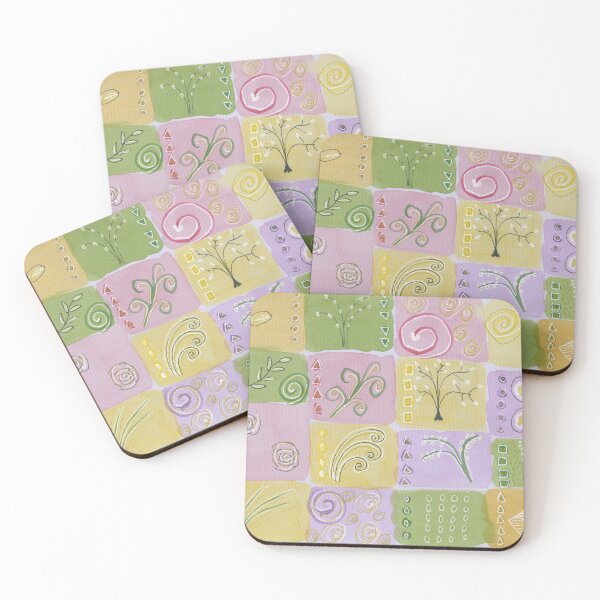 Item preview, Yellow pink and green watercolor rectangles with botanical elements  designed and sold by SunnyAunt.