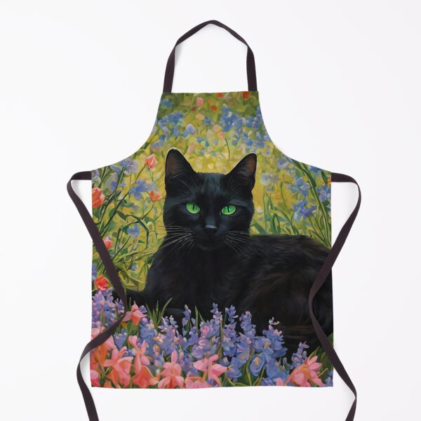 Item preview, Black cat with green eyes in a meadow of bluebells designed and sold by charlesgoins.