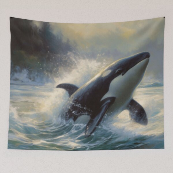 Item preview, Beautiful Oil painting of a powerful orca jumping out of water designed and sold by SPECTRA005.