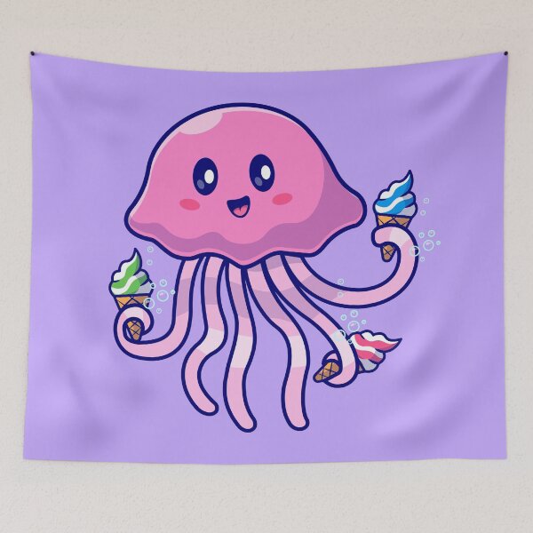Item preview, Sweet Delight: Cute Jellyfish Eating Ice Cream Cone - Cartoon Vector Illustration designed and sold by hjian8219.