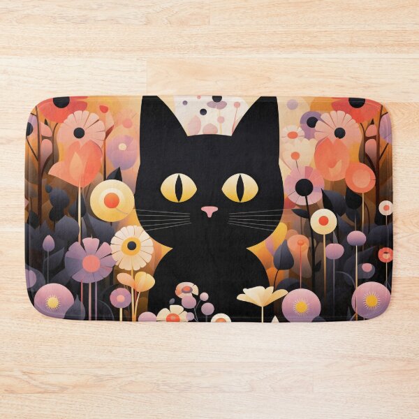 Item preview, Adorable Cat in Abstract Floral Garden - A Blend of Simplicity & Vibrant Colors designed and sold by PaintbrushPlace.