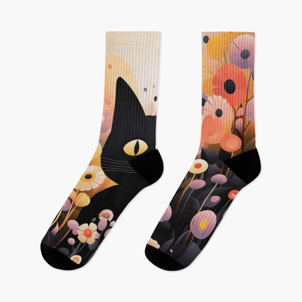 Item preview, Adorable Cat in Abstract Floral Garden - A Blend of Simplicity & Vibrant Colors designed and sold by PaintbrushPlace.