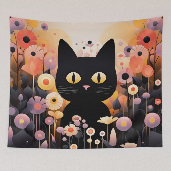 Item preview, Adorable Cat in Abstract Floral Garden - A Blend of Simplicity & Vibrant Colors designed and sold by PaintbrushPlace.
