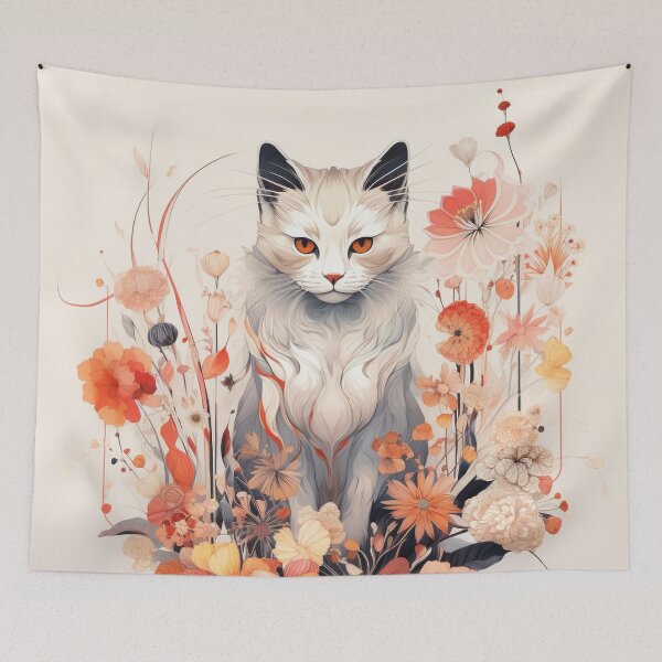 Item preview, Minimalist Feline Floral Art - Elegant Line Cat amidst Abstract Blossoms designed and sold by PaintbrushPlace.