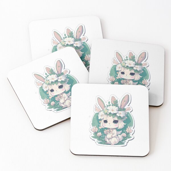 Artikelvorschau, Chibi-Baby, weißes und graues schlafendes Kaninchen mit Blumenkrone, Vintage-süßes Häschen, Flora, Aquarellfauna entworfen und verkauft von Print&Perfection ⭐⭐⭐⭐⭐.