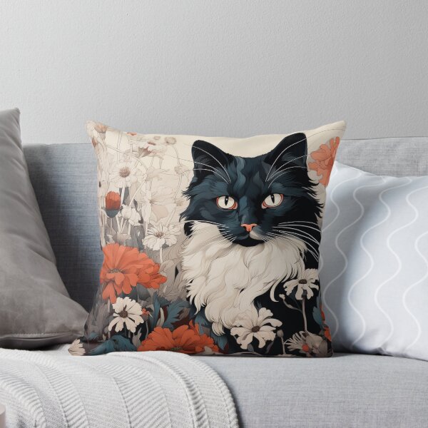 Item preview, Elegant Minimalist Cat Amidst Abstract Floral Art - Simplistic & Impactful designed and sold by PaintbrushPlace.