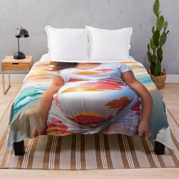 Item preview, Expecting Girl Relaxing On a Sunset Beach With Sand And Ocean Waves Exotic Travel designed and sold by TriniTeeClub.
