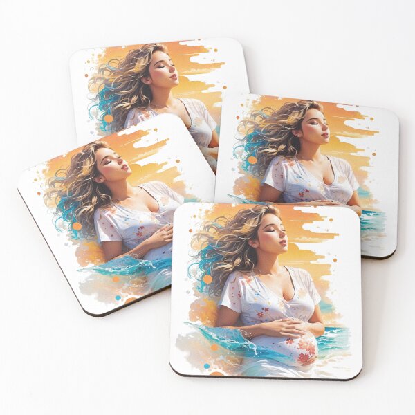 Item preview, Expecting Woman Relaxing On a Sunset Beach With Sand And Ocean Exotic Travel designed and sold by TriniTeeClub.