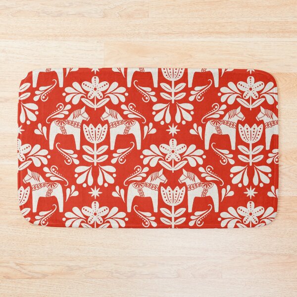 Aperçu de l'œuvre Folk Art Dala Cheval - Rouge et Crème créée et vendue par Paige Brady Design.
