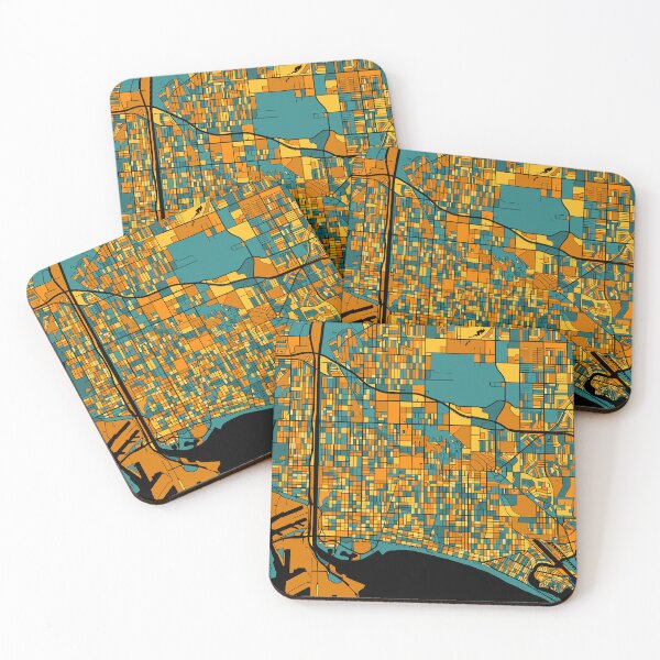 Item preview, Long Beach Map Pattern in Orange & Teal designed and sold by PatternMaps.