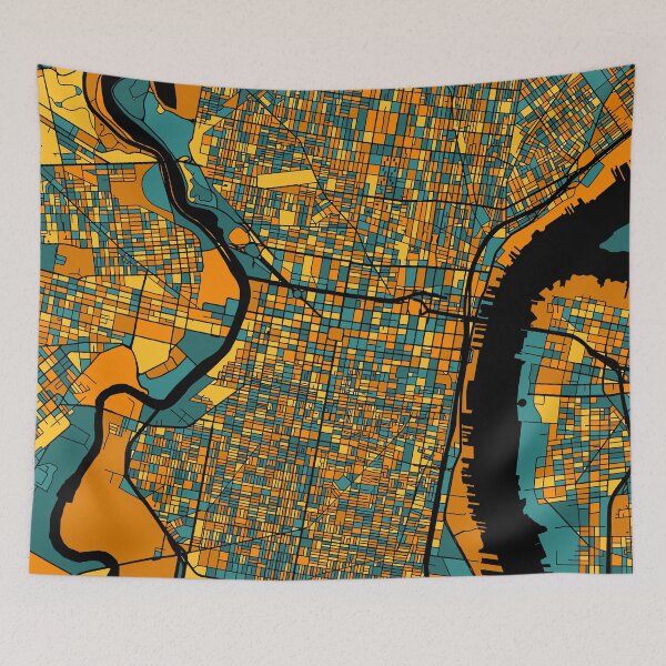 Item preview, Philadelphia Map Pattern in Orange & Teal designed and sold by PatternMaps.