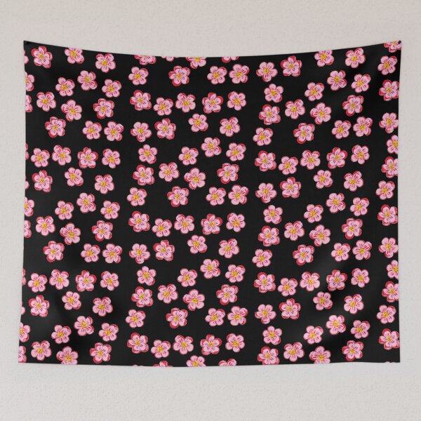 Item preview, Drawn pink flowers on a black background designed and sold by FlowerandDesing.
