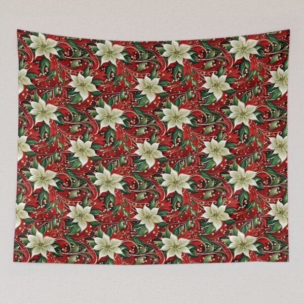 Item preview, Colorful fantasy pattern red green beige white christmas poinsettias designed and sold by G-M-Designs.