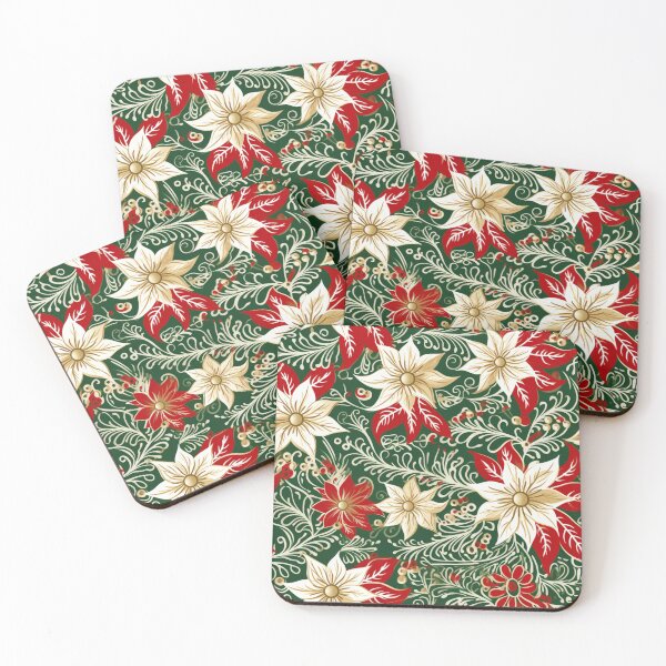 Item preview, Colorful fantasy pattern red green beige white christmas poinsettias designed and sold by G-M-Designs.
