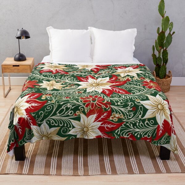Item preview, Colorful fantasy pattern red green beige white christmas poinsettias designed and sold by G-M-Designs.