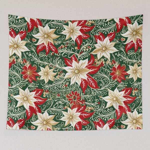 Item preview, Colorful fantasy pattern red green beige white christmas poinsettias designed and sold by G-M-Designs.