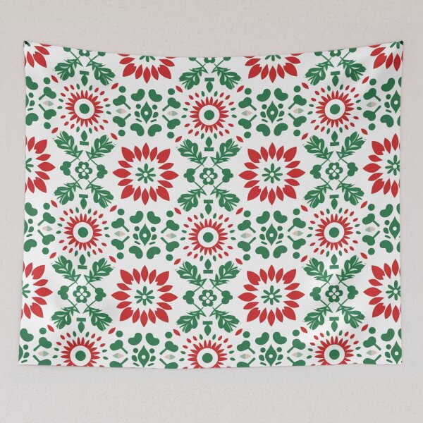 Artikelvorschau, Buntes Fantasiemuster rot grün weiß Ornamente entworfen und verkauft von G-M-Designs.