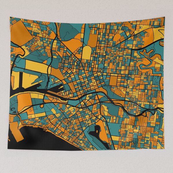 Item preview, Melbourne Map Pattern in Orange & Teal designed and sold by PatternMaps.